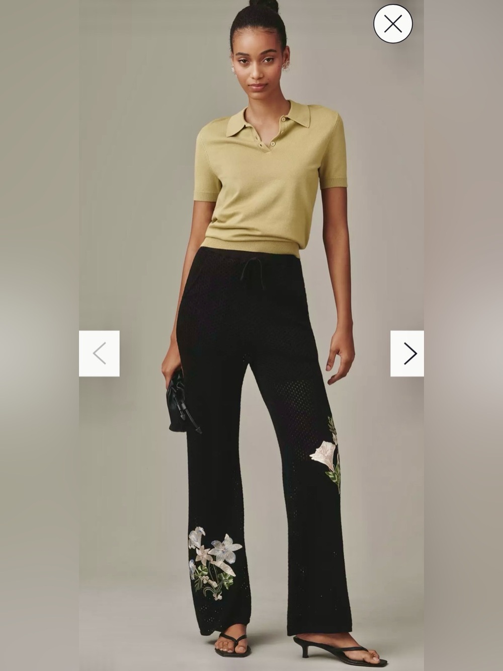 Ranna Gill x Anthropologie Black Sheer Knit pant with Floral Embroidery